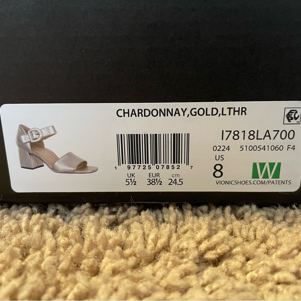 Vionic Chardonnay Gold Heeled Sandal Sz 8W - Picture 5 of 8